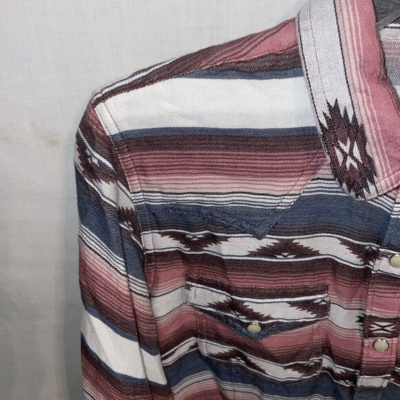 Ariat Real Women’s Western Shirt Size Medium Pink Brown White Pearl Snap Party - Picture 5 of 12